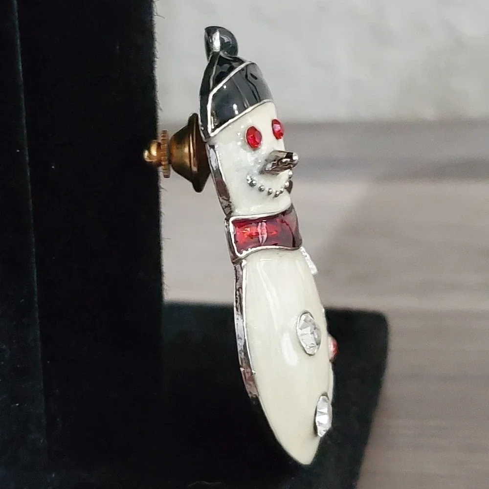 Christmas Snowman with Rhinestone Accents and Mistletoe Brooch